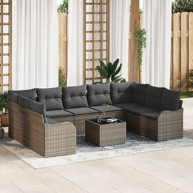 vidaXL Lounge Set 9 Pieces with Cushions Black Rattan