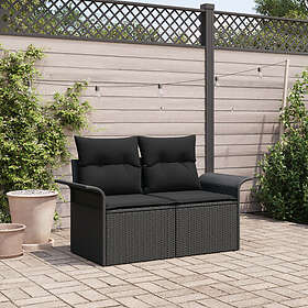 vidaXL Lounge Set 2 Seater with Cushions Black Rattan