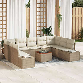 vidaXL 10-delars trädgårdsoffaset med kuddar Poly Beige Rattan Akacia