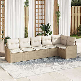 vidaXL Lounge Set 6 Pieces with Cushions Beige Poly Rattan