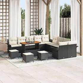 vidaXL 14-delars trädgårdsoff-set med kuddar poly svart rattan akacia