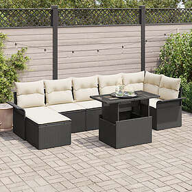 vidaXL Lounge Set 8 Delar med Kuddar Svart Rattan
