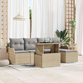 vidaXL Lounge Sett 6 Deles med Pute Poly-Rattan Beige