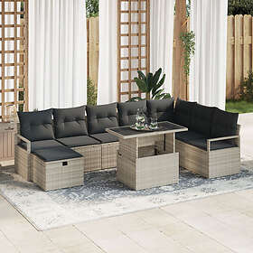 vidaXL 9-delat trädgårdsoffaset med kuddar Poly Ljusgrå Rattan