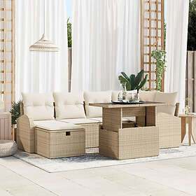 vidaXL Lounge Set 7 deler med puter Poly Beige Rattan