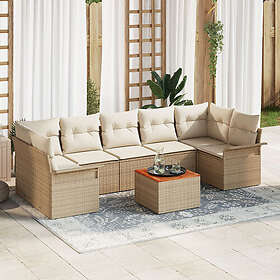vidaXL Lounge Set 8 Pieces with Cushions Beige Rattan Acacia
