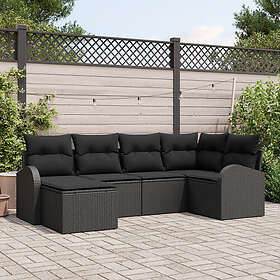 vidaXL Lounge Sett 6 Deler med Pute Svart Rattan