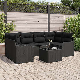 vidaXL Lounge Set 7 Stykker med puter Svart Rattan
