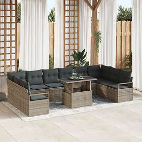 vidaXL Lounge Set 11 Pieces with Cushions Gray Rattan