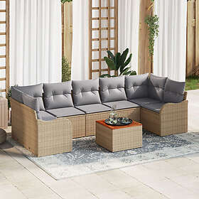 vidaXL Lounge Sett 8 Deler med Pute Beige Polyrotting