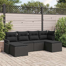 vidaXL Lounge Set 6 Pieces with Cushions Poly Rattan Black