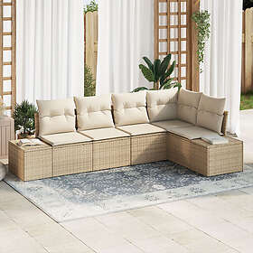 vidaXL Lounge Sett 5 Deles med Pute Beige Polyrotting