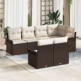 vidaXL Lounge Sett 7 Deler med Pute Brun Poly Rattan