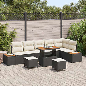 vidaXL Lounge Set 9 Pieces with Cushions Black Poly Rattan Acacia Wood