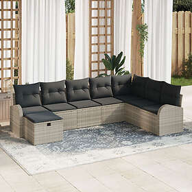 vidaXL Lounge Set 8 Pieces with Cushions Light Gray Poly-rattan