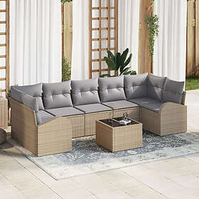 vidaXL Lounge Set 8 Pieces with Cushions Poly Beige Rattan