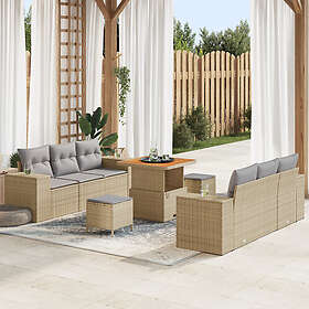 vidaXL Lounge Sett 9 Deles med Pute Beige Rattan Akasie
