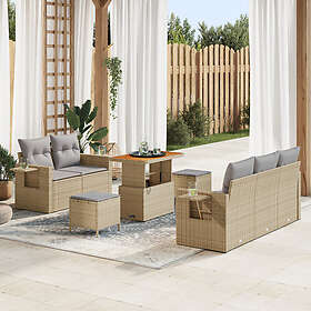 vidaXL Lounge Sett 8 Deler med Pute Beige Polyrotting Akasie