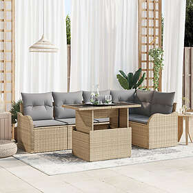 vidaXL Lounge Set 6 Pieces with Cushions Beige Poly Rattan