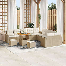 vidaXL Salon de jardin 13 pièces avec coussins beige poly rotin acacia