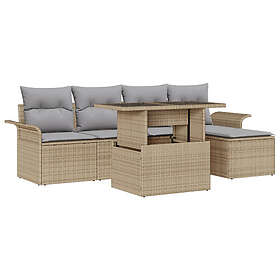 vidaXL Lounge Sett 6 Deler med Pute Beige Polyrotting