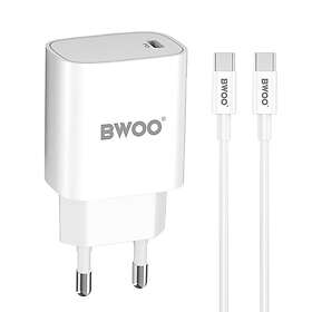 BWOO Väggladdare 20W + Kabel USB-C Till USB-C 1m