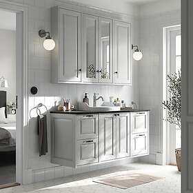 IKEA TÄNNFORSEN RUTSJÖN kommod/tvättställ/kran, ljusgrå, ljusgrå/svart marmormönstrad, 142x49x76 cm, cm 142x49x76 cm