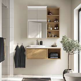IKEA ÄNGSJÖN BACKSJÖN kommod/tvättställ/kran, ekmönstrad, ekmönstrad/vit marmormönstrad, 102x49x41 cm, cm 102x49x41 cm