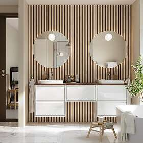 IKEA ÄNGSJÖN BACKSJÖN kommod/tvättställ/kranar, högglans vit/brun valnötsmönstrad, 182x49x71 cm, cm 182x49x71 cm