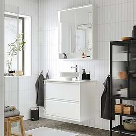 IKEA ÄNGSJÖN LERSJÖN kommod m lådor/tvättställ/kran, högglans vit, vit/vit marmormönstrad, 82x49x79 cm, cm 82x49x79 cm
