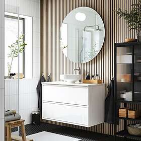 IKEA ÄNGSJÖN LERSJÖN kommod m lådor/tvättställ/kran, högglans vit, vit/vit marmormönstrad, 102x49x79 cm, cm 102x49x79 cm