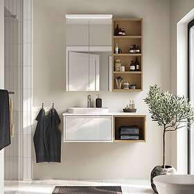 IKEA ÄNGSJÖN BACKSJÖN kommod/tvättställ/kran, högglans vit, vit/ekmönstrad/vit marmormönstrad, 102x49x41 cm, cm 102x49x41 cm