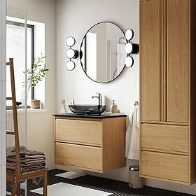 IKEA ÄNGSJÖN OXMYREN kommod m lådor/tvättställ/kran, ekmönstrad, ekmönstrad/svart marmormönstrad, 82x49x77 cm, cm 82x49x77 cm