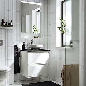 IKEA ÄNGSJÖN LERSJÖN kommod m lådor/tvättställ/kran, högglans vit, vit/svart marmormönstrad, 62x49x79 cm, cm 62x49x79 cm