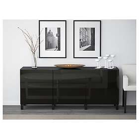 IKEA BESTÅ förvaringskombination+dörrar/lådor, svartbrun/selsviken högglans/svart, 180x42x74 cm, cm 180x42x74 cm