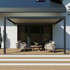 Salto Pergola bioclimatique adossée motorisée Alumin'home aluminium gris foncé RAL 7016 3 x 4 m avec LED intégrés