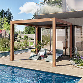 TOOLPORT primeyard Pergola 3x3 m poteaux en aluminium aspect bois avec lames orientables en aluminium pavillon