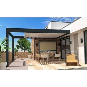 SUNSTYL Pergola bioclimatique rétractable adossée aluminium gris et blanc Kokoon 5 3 x 4,10m