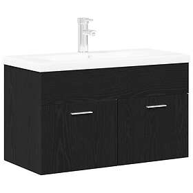 vidaXL Badrumssinkskåp med inbyggd handfat Svart ek Konstruerat trä