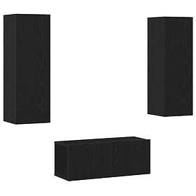 vidaXL 3-delars TV-bänksats Väggmonterad Svart ek Konstruerat trä
