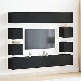 vidaXL 6-delars TV-skåpsset väggmonterat svart ek konstruerat trä