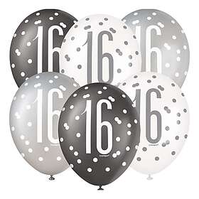 Ballonger 16 Svart/Vit/Silver 6-pack