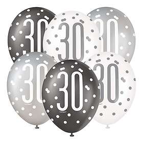 Ballonger 30 Svart/Vit/Silver 6-pack