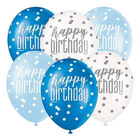 Ballonger Happy Birthday Blå/Vit 6-pack
