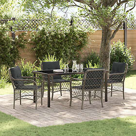 vidaXL 5-delat Trädgårdsset för mat med dynor Grå Poly Rattan 3508369