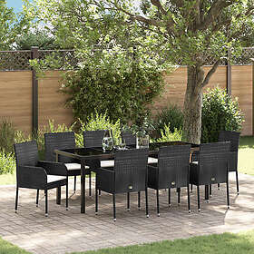 vidaXL 9-delat set med trädgårdsmöbler och kuddar Svart Poly Rattan 3508298