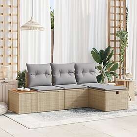 vidaXL Lounge Set 4 Pieces with Cushions Beige Rattan