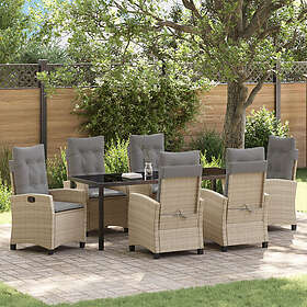 vidaXL 7-delat Trädgårdsmatbord Set med Kuddar Beige Poly Rattan