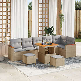 vidaXL Lounge Set 9 Delar med kuddar beige polyrotting akacia