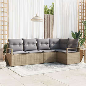 vidaXL 5-delat trädgårdsoff-set med kuddar Beige Poly Rattan